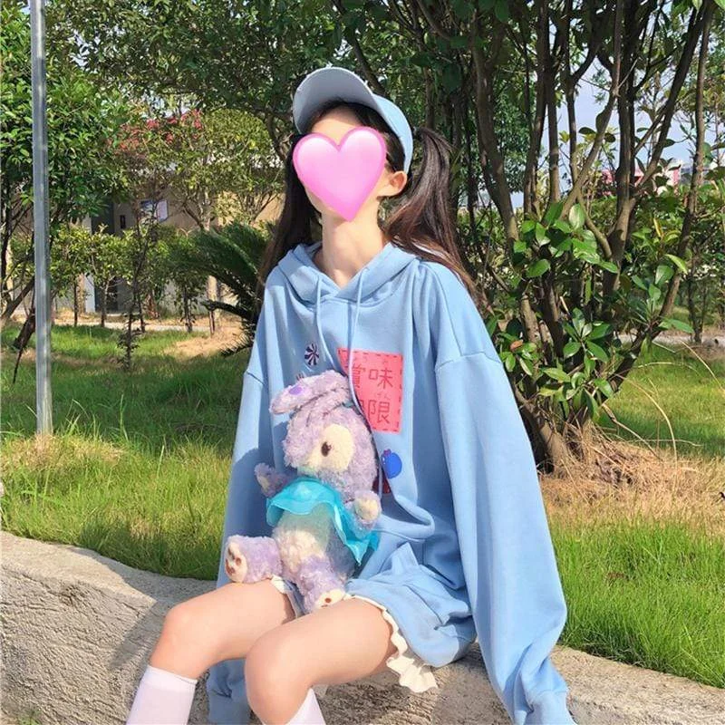 Women's Kawaii Rabbit Printed Loose Hoodies With Big Pocket