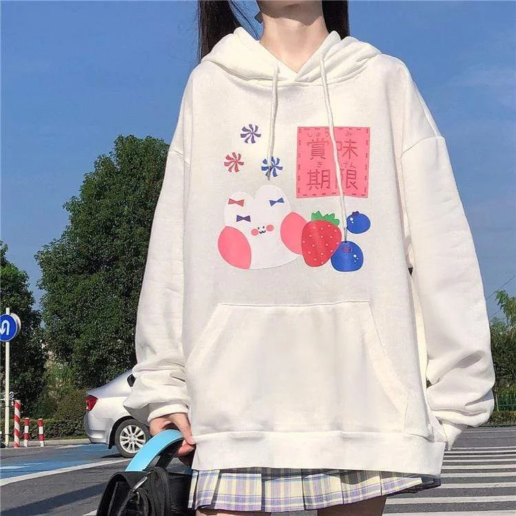 Women's Kawaii Rabbit Printed Loose Hoodies With Big Pocket