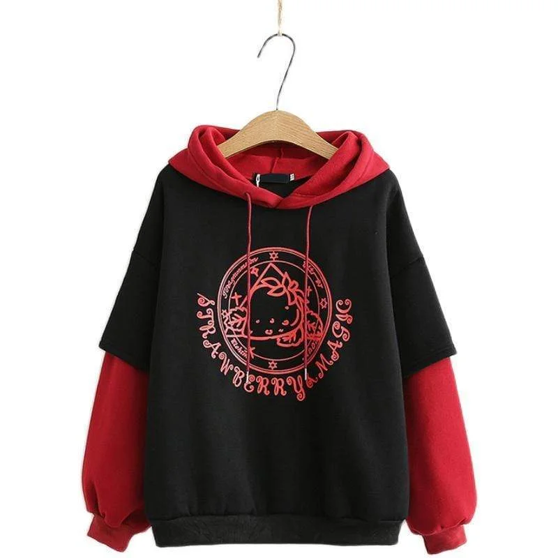 Women's Sweet Contrast Color Strawberry Magic Circle Hoodies