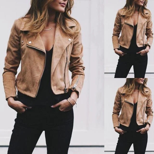 2019 Amazon AliExpress European And American Hot Style Suede Zipper Short Jacket Oblique Zipper Jacket