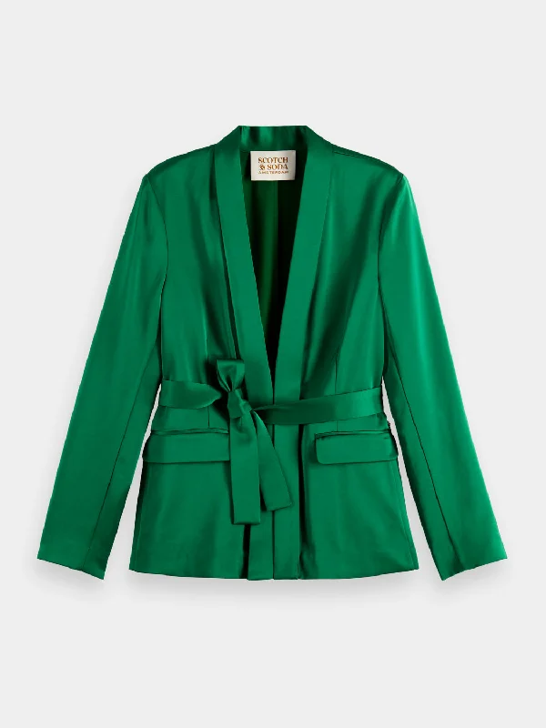 Belted satin blazer