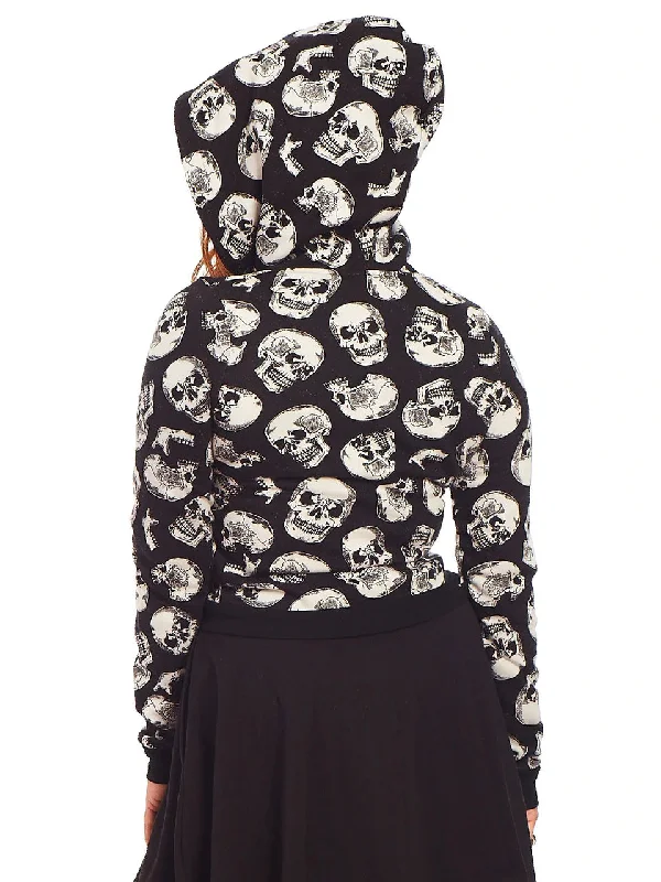 Black/White Skull Duggery Cropped Zipper Hoodie