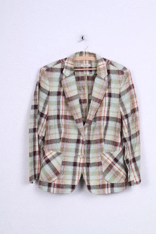 Christian Berg Womens M Blazer Check Green Single Breasted Linen