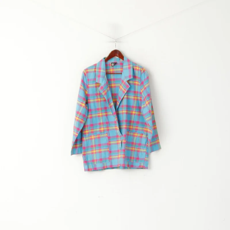 Your Sixth Sense Women 16 L Blazer Blue Check Vintage Shoulder Pads Single Breasted Jacket