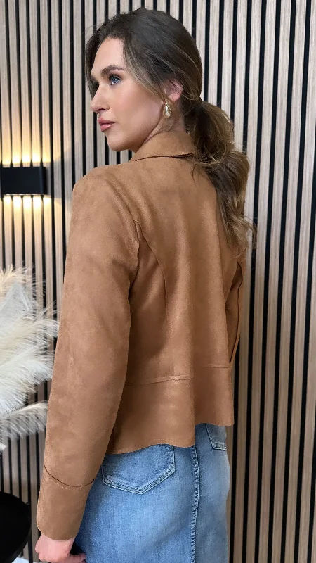 Cora Camel Suede Finish Collared Jacket