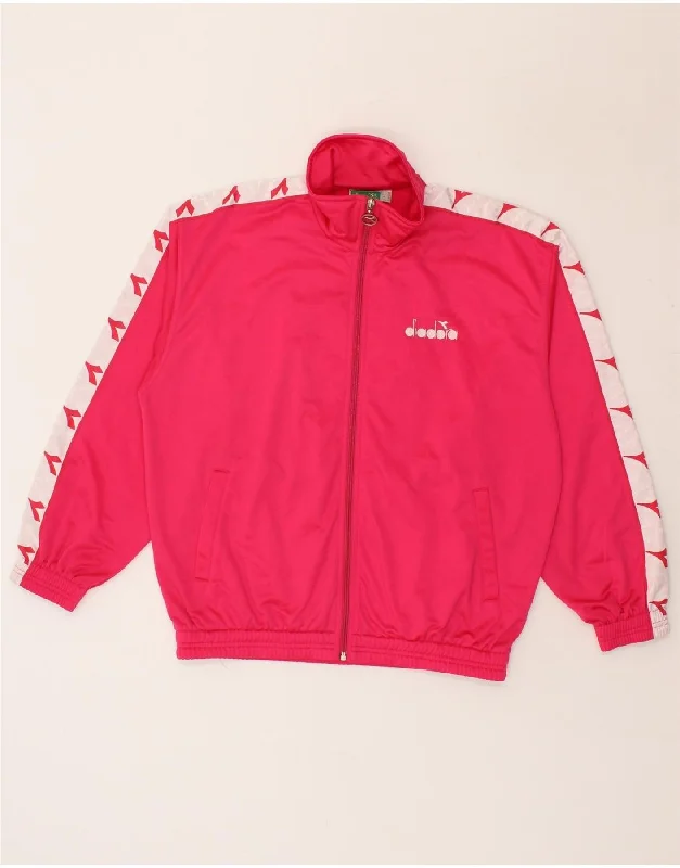 DIADORA Womens Graphic Tracksuit Top Jacket EU 36 Small Pink Colourblock