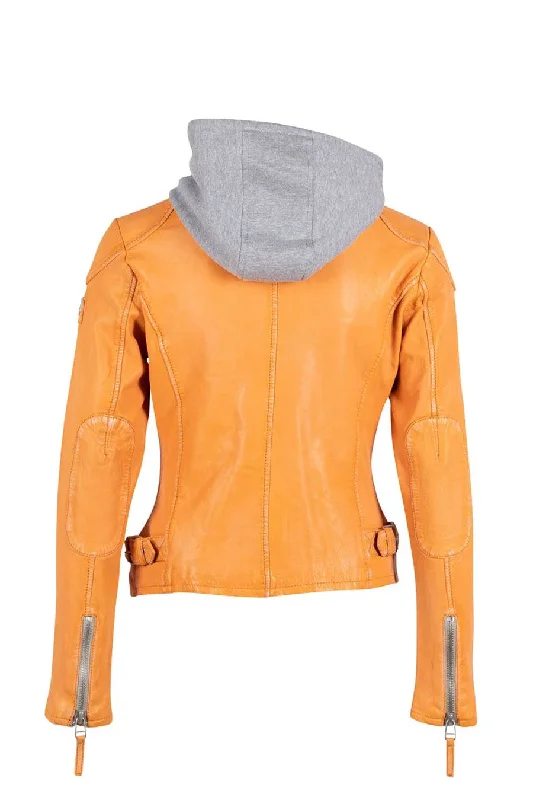 Finja Hooded Leather Jacket - Apricot Crush