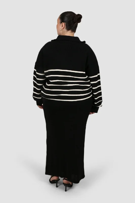 FLETCHER ZIP KNIT BLACK STRIPE