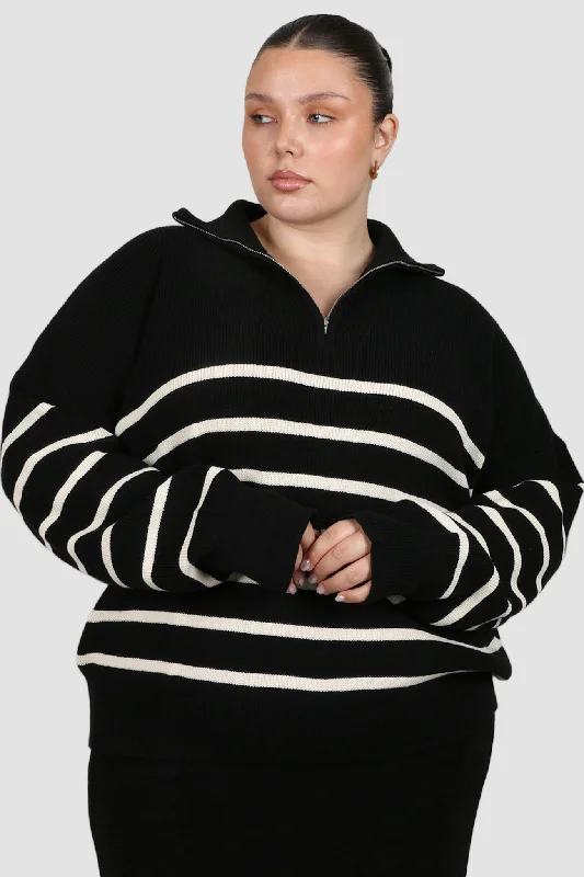 FLETCHER ZIP KNIT BLACK STRIPE