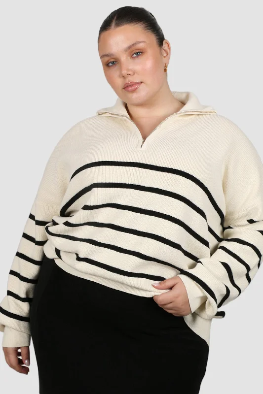 FLETCHER ZIP KNIT CREAM STRIPE