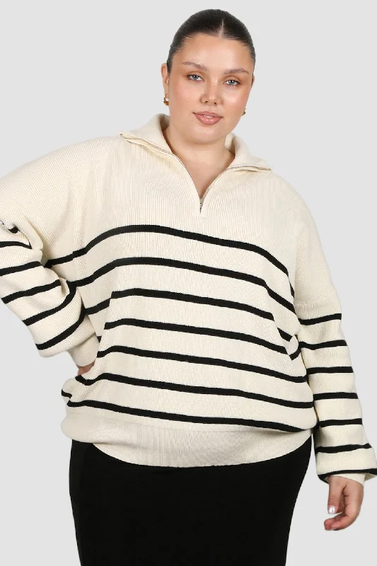 FLETCHER ZIP KNIT CREAM STRIPE