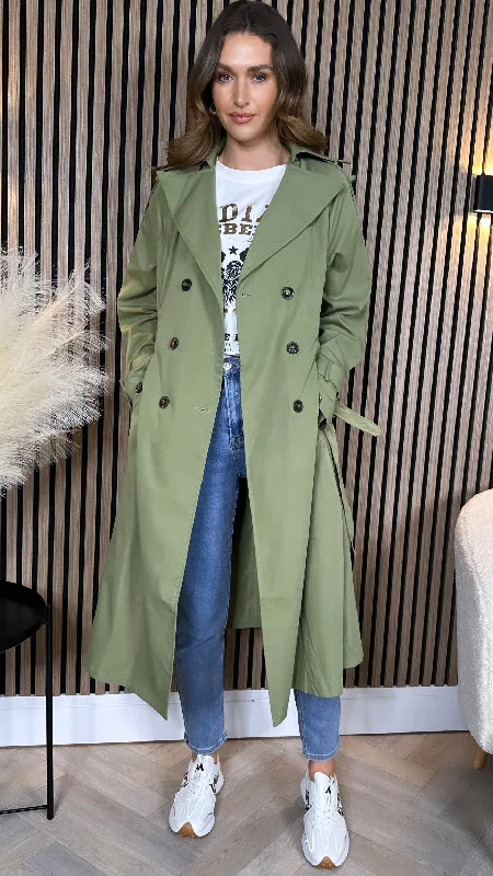 Florence Khaki Midi Length Trench Coat