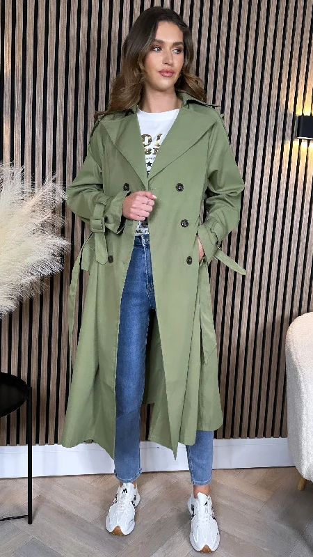 Florence Khaki Midi Length Trench Coat