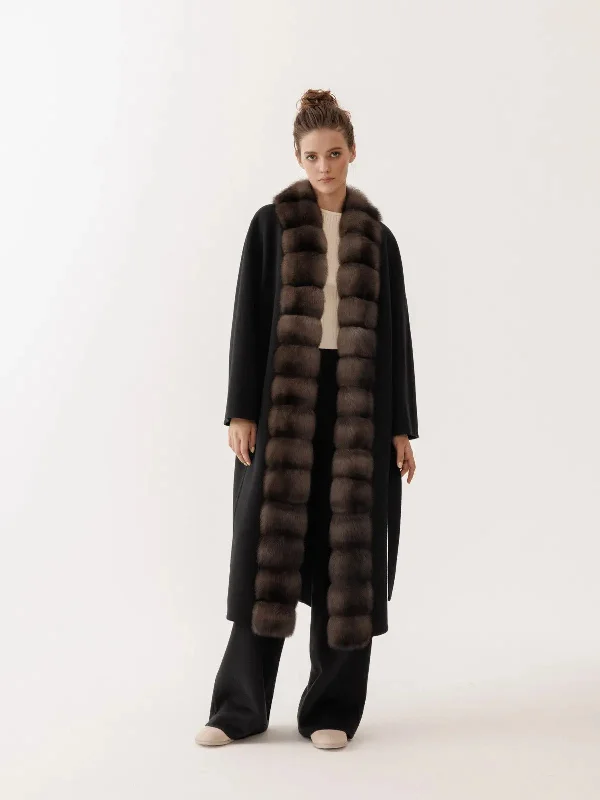 Cashmere coat with sable trim for women