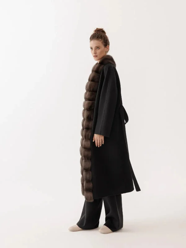 Cashmere coat with sable trim for women