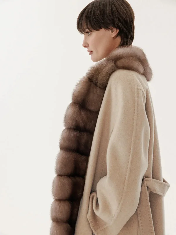 Cashmere coat with natural sable fur trim