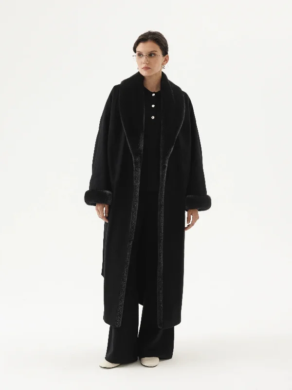 Short cashmere coat with shawl collar