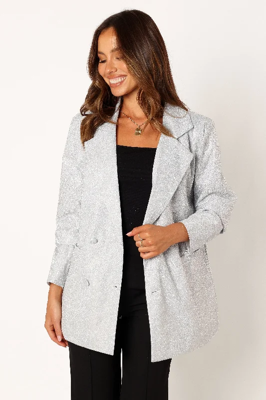 Kensley Shimmer Double Button Blazer - Silver