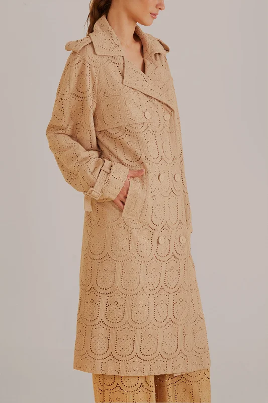 Khaki Pineapple Cotton Eyelet Trench Coat