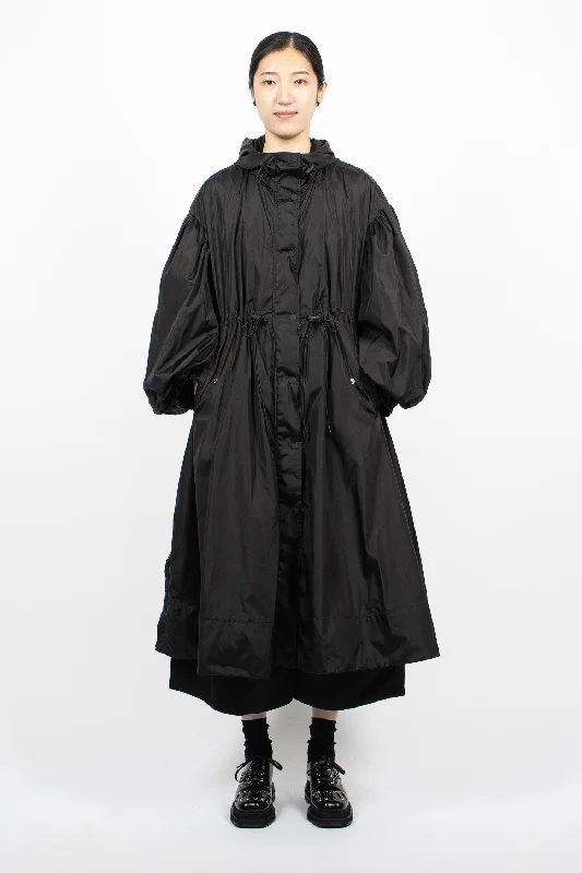 Long Button Placket Trapeze Parka Black