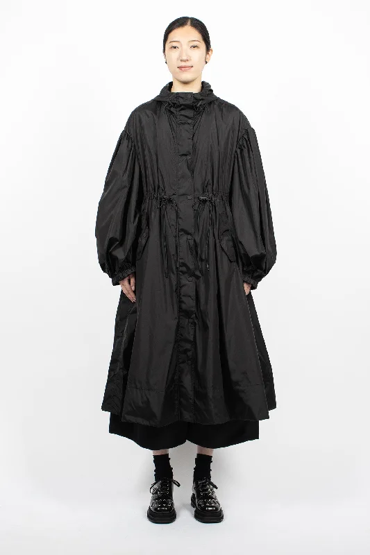 Long Button Placket Trapeze Parka Black