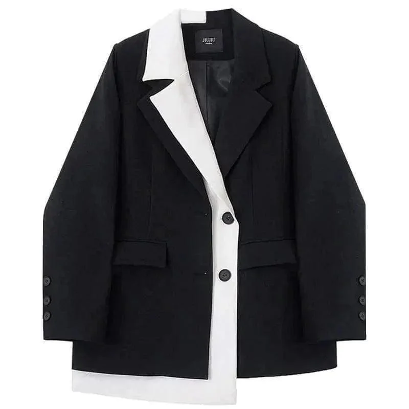 Irregular Contrast Color Suit Jacket Female Design Sense