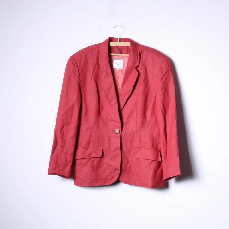 Marc Aurel Womens 42 Blazer Red Single Breasted Linen Shoulder Pads Top