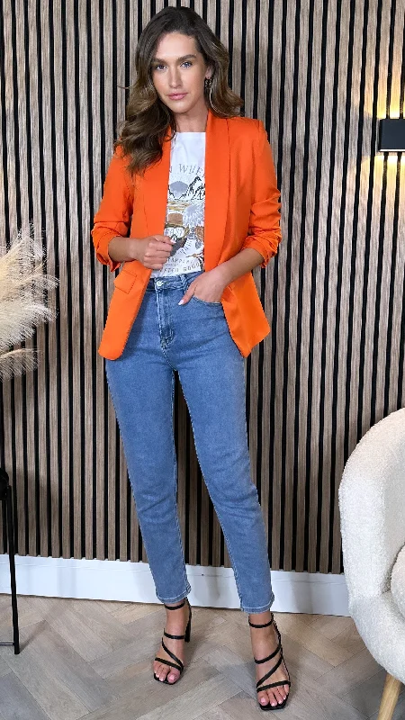 McKinley Orange Ruched Sleeve Blazer