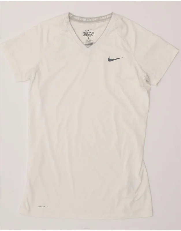 NIKE Womens Dri Fit T-Shirt Top UK 12 Medium White Polyester