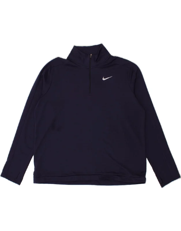 NIKE Womens Dri Fit Zip Neck Pullover Tracksuit Top UK 20 2XL Navy Blue