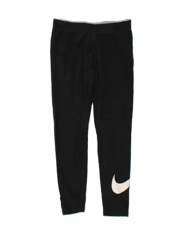 NIKE Womens Graphic Leggings UK 14 Medium Black Cotton