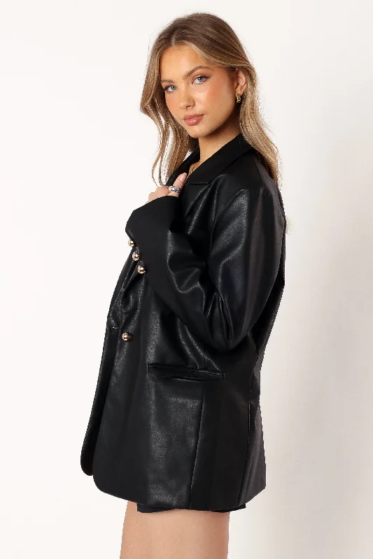 Octavia Faux Leather Blazer - Black