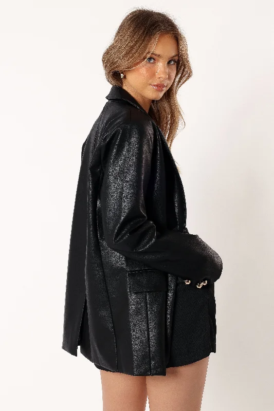 Octavia Faux Leather Blazer - Black