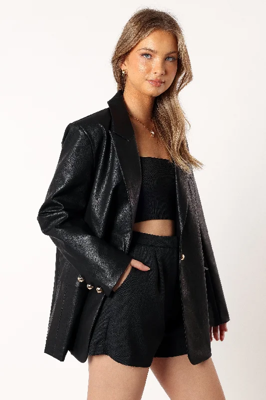 Octavia Faux Leather Blazer - Black