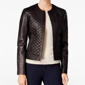 QUILTED FORMAL BLACK LEATHER JACKET FOR WOMEN