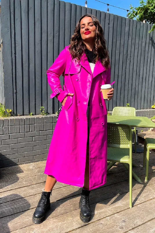 Return Of The Trench - Fuchsia PU Longline Coat