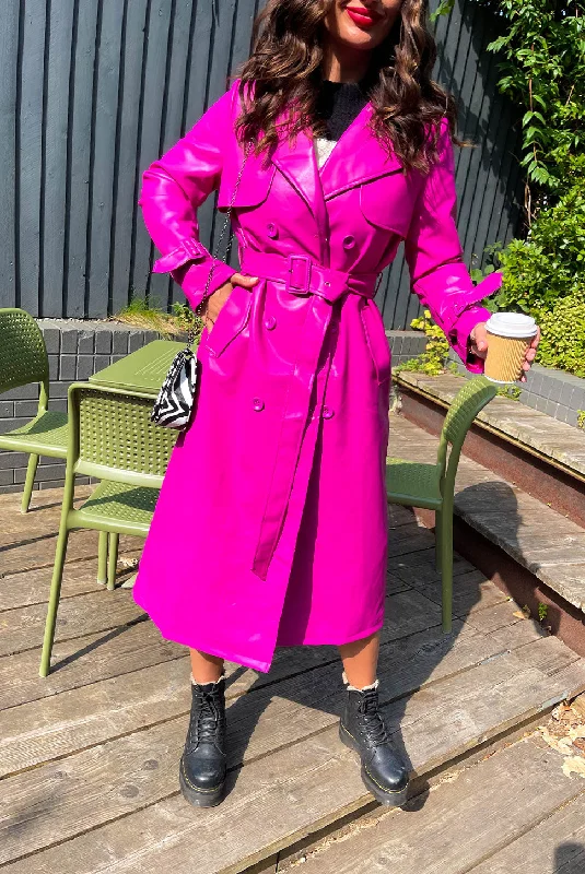 Return Of The Trench - Fuchsia PU Longline Coat