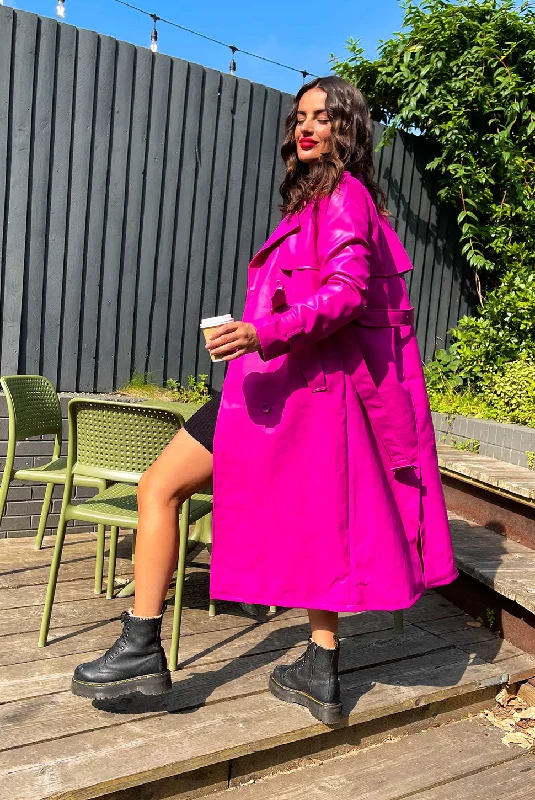 Return Of The Trench - Fuchsia PU Longline Coat