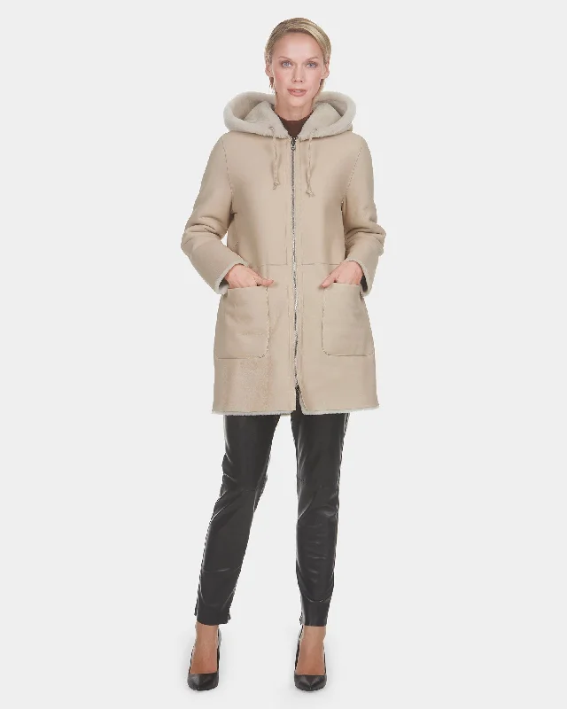 Reversible Merino Shearling Lamb Parka With Embellishment