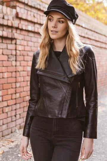 Sienna Black Lambskin Leather Jacket for Women