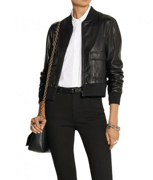 Super Barry Women Bomber Black Leather Jackets