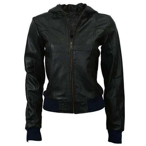 Super Hooded Women Bomber Leather Jackets