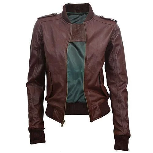 Super Tweed Women Bomber Leather Jackets