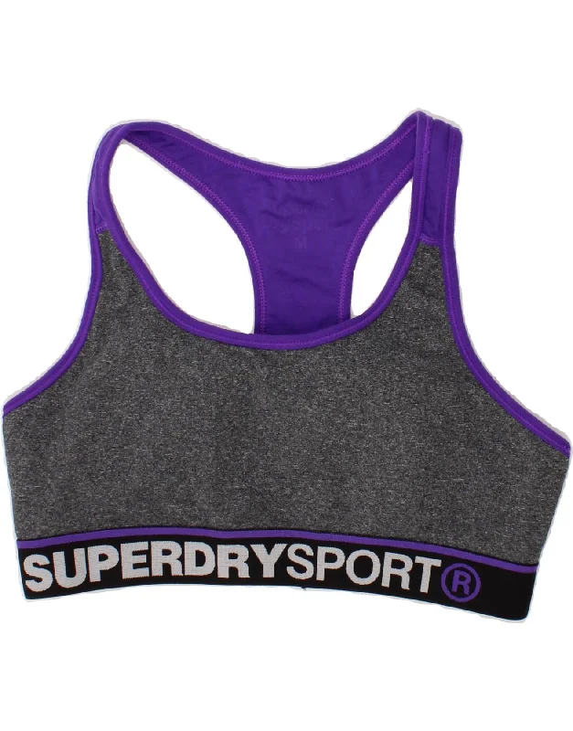 SUPERDRY Womens Sport Bra Top UK 12 Medium Grey Polyester