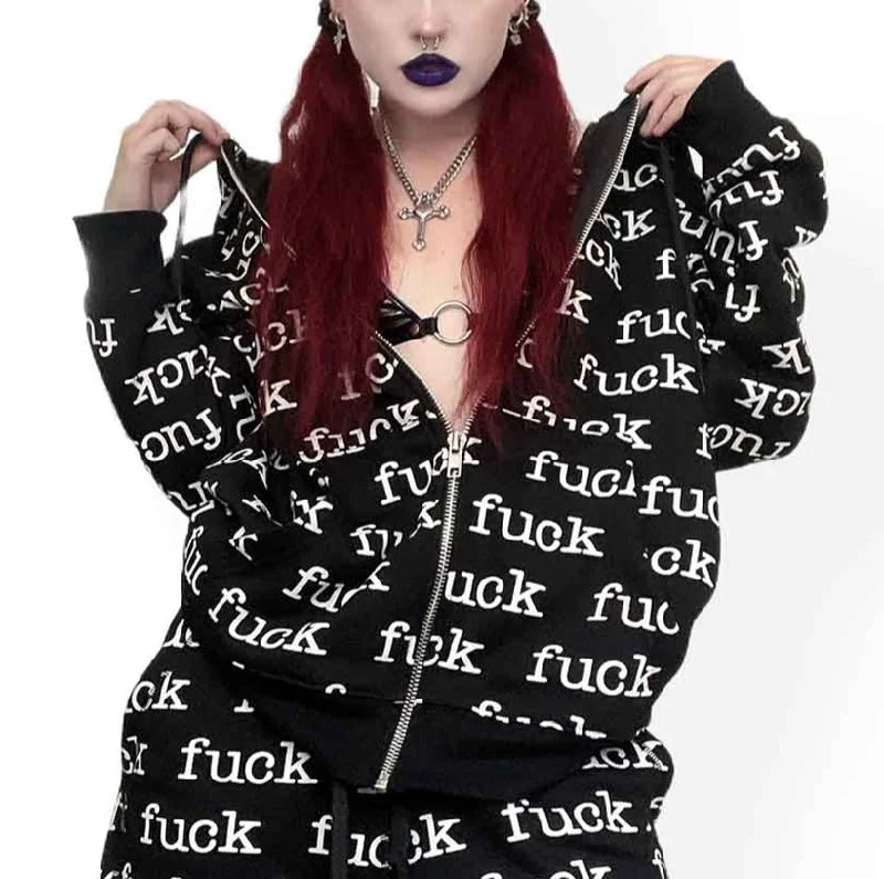 UNISEX Black/White Fuck Zipper Hoodie