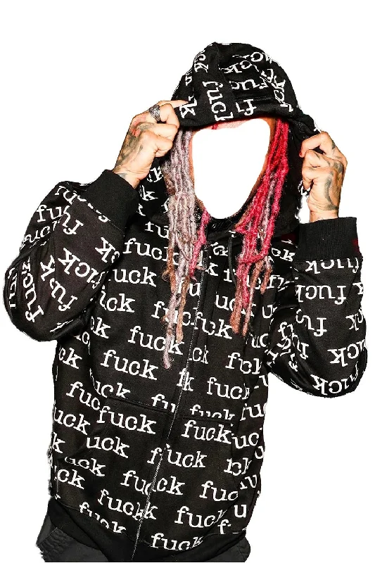 UNISEX Black/White Fuck Zipper Hoodie