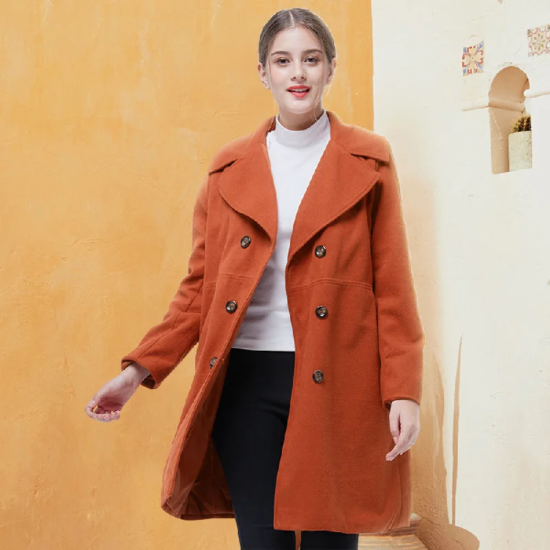 Women's double-breasted woolen coat long sleeve coat