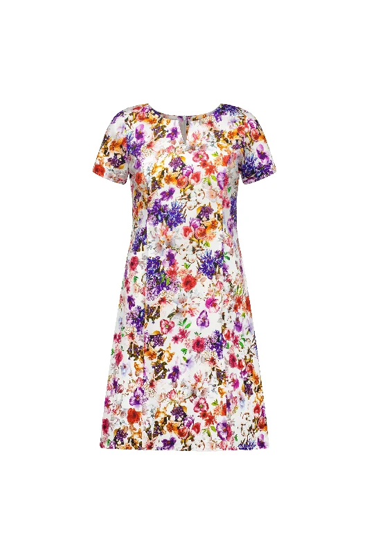 6092 Printed Lightweight Fitted Dress with Short Sleeve Burst