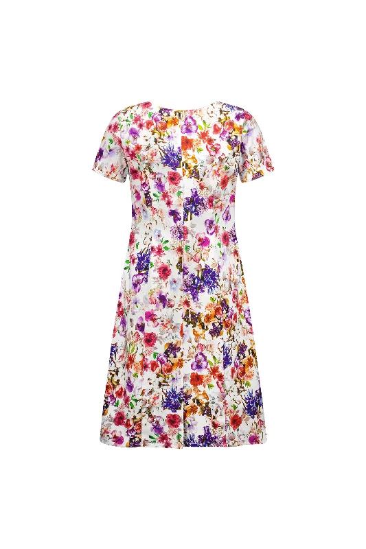 6092 Printed Lightweight Fitted Dress with Short Sleeve Burst