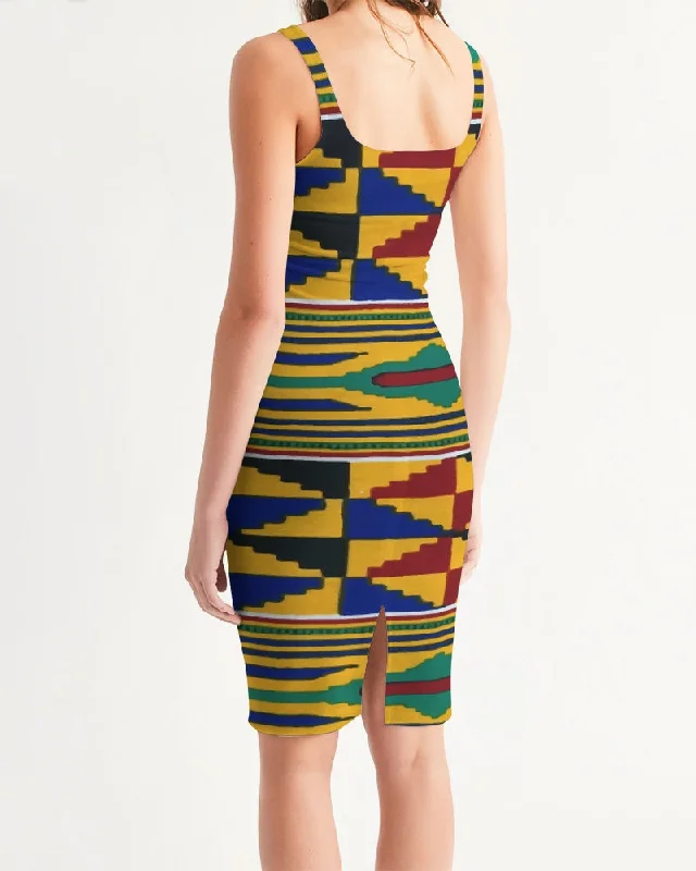 AKH African Kente Cloth Women's Midi Bodycon Dress